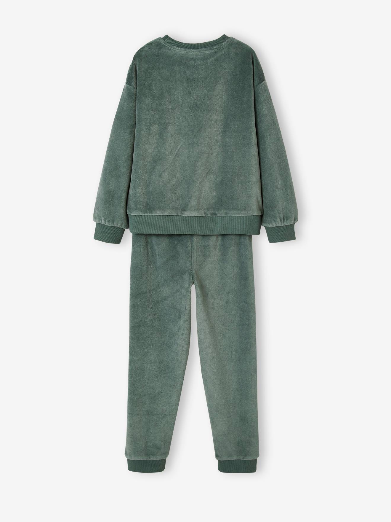 Pyjama coupe sweat velours garçon - vert sauge, Garçon
