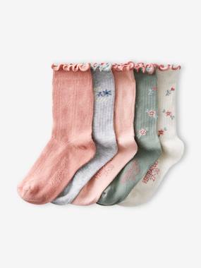 Fille-Sous-vêtement-Lot de 5 paires de chaussettes maille côtelée/ajourée fille