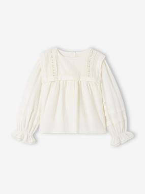 Fille-Chemise, blouse, tunique-Blouse col vareuse à dentelle fille