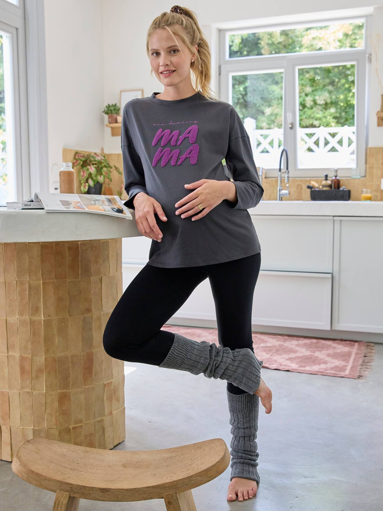 sweat de grossesse en jersey bouclette imprime gris sweats femme