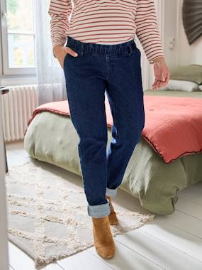 Maternity-Trousers-Paperbag Jeans with Seamless Band, for Maternity