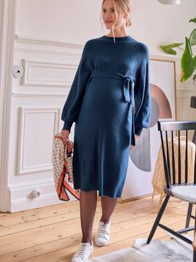 Vêtements de grossesse-Robe-pull mi-longue avec ceinture de grossesse