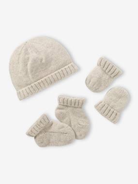 Bébé-Ensemble naissance en tricot bonnet + moufles + chaussons