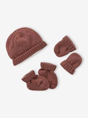 Bébé-Ensemble naissance en tricot bonnet + moufles + chaussons