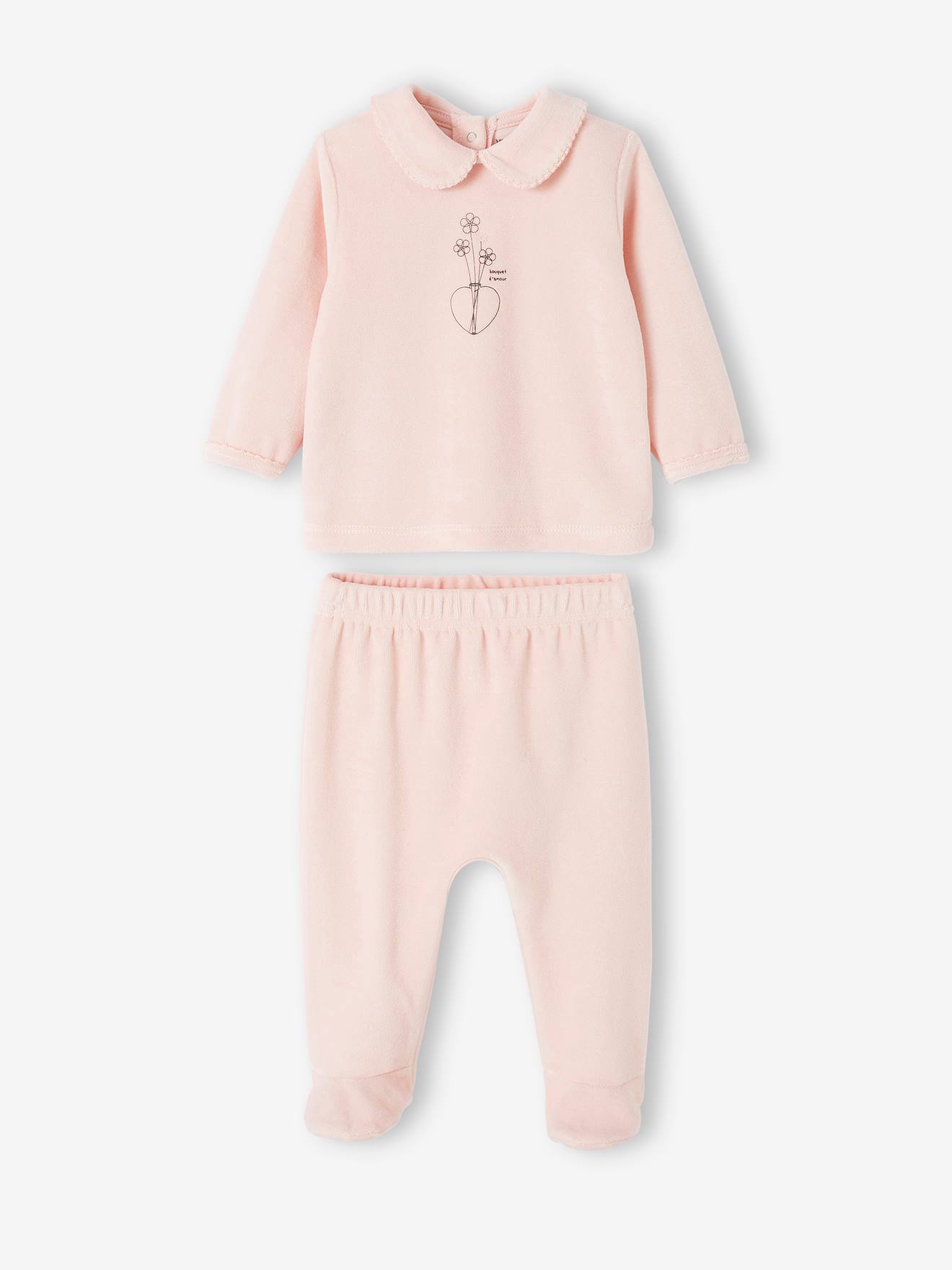 Vertbaudet Pack of 2 Velour Pyjamas for Babies Rosy