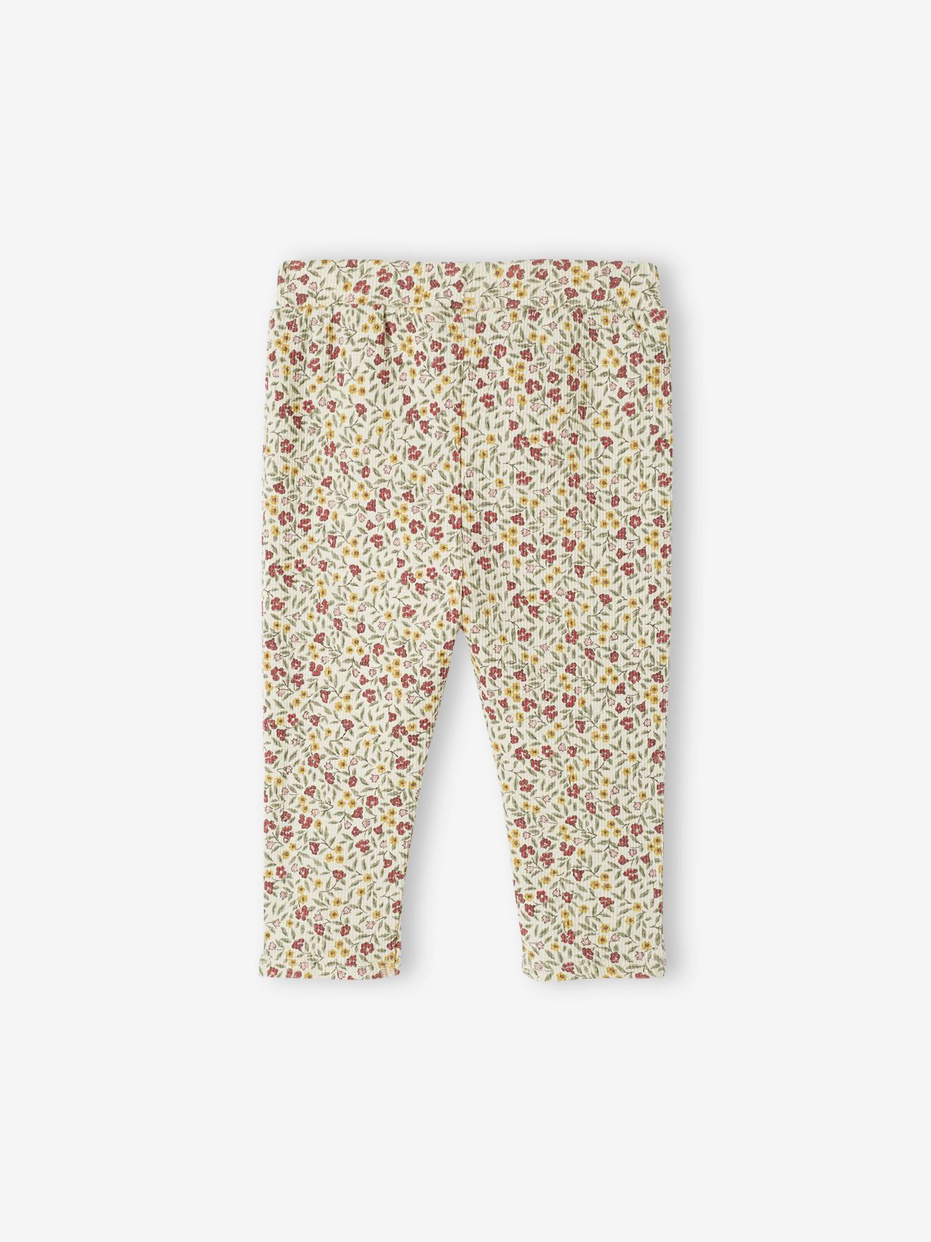 Printed Rib Knit Leggings for Babies - beige, Baby