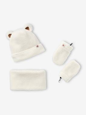 -Ensemble "Bear Mood" bébé garçon bonnet + snood + moufles en sherpa