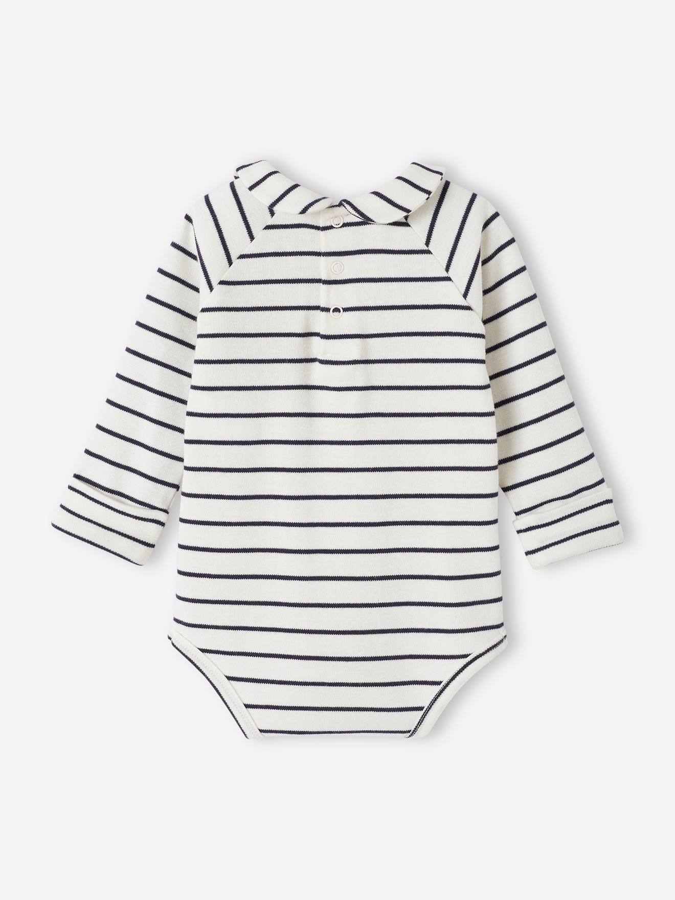 black and white striped long sleeve bodysuit