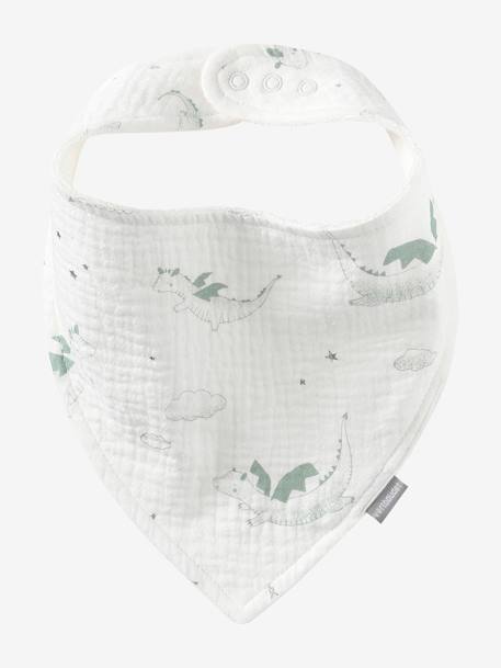 3 Bandana-Style Bibs in Cotton Gauze Brown+crystal blue+GREEN DARK ALL OVER PRINTED+Light Green+old rose+sage green+White/Print - vertbaudet enfant 