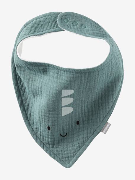3 Bandana-Style Bibs in Cotton Gauze Brown+crystal blue+GREEN DARK ALL OVER PRINTED+Light Green+old rose+sage green+White/Print - vertbaudet enfant 