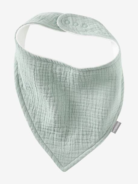 3 Bandana-Style Bibs in Cotton Gauze Brown+crystal blue+GREEN DARK ALL OVER PRINTED+Light Green+old rose+sage green+White/Print - vertbaudet enfant 