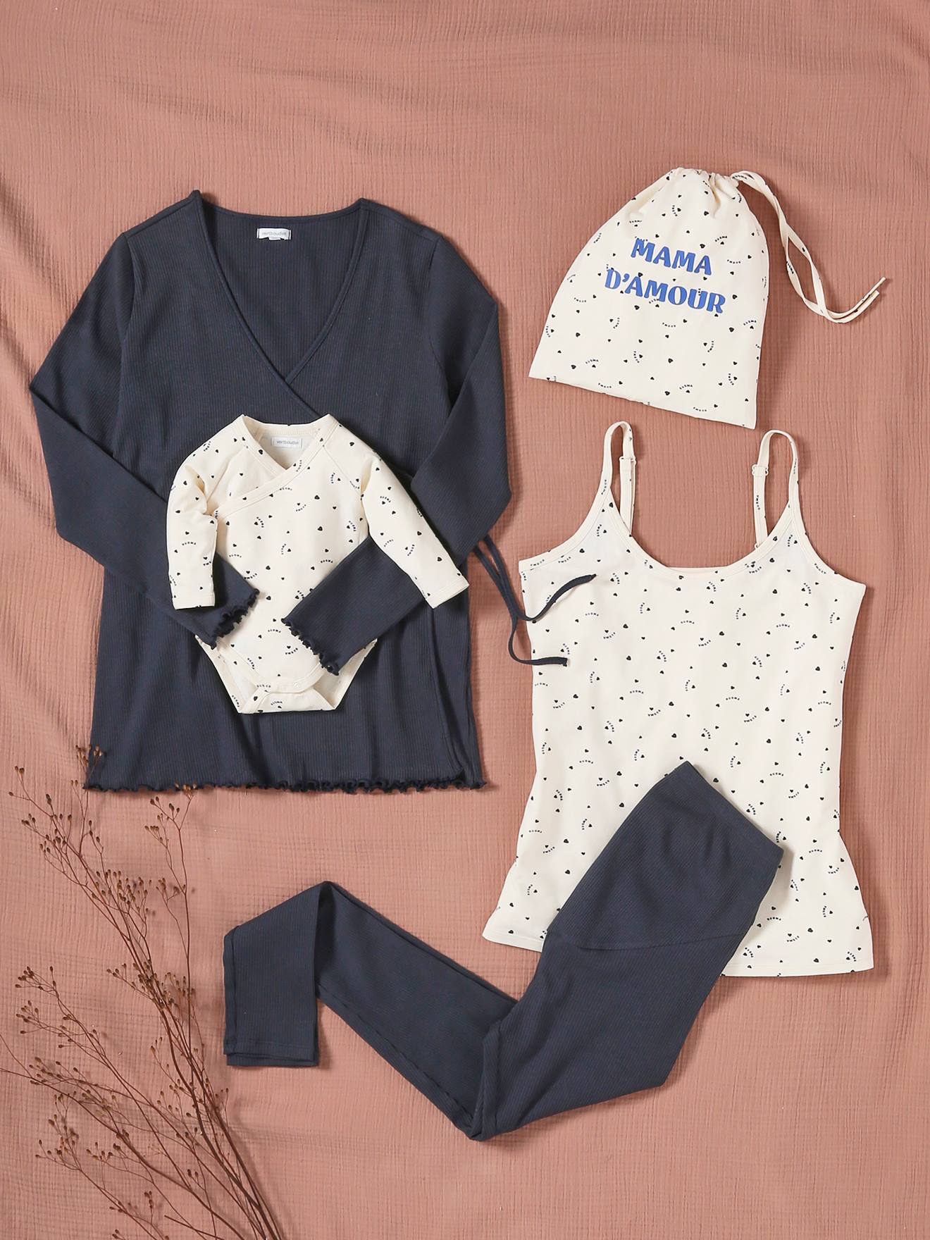 Conjunto de 2 prendas con pijama de embarazo y lactancia arcilla -  Vertbaudet