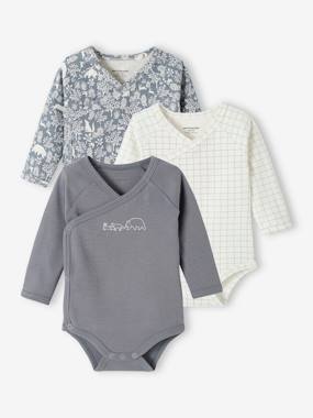 Baby-Bodysuits-Pack of 3 Long-Sleeved Bodysuits in Organic Cotton for Newborn Babies