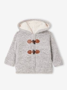 Baby-Jumpers, Cardigans & Sweaters-Hooded Cardigan with Faux Fur Lining for Babies