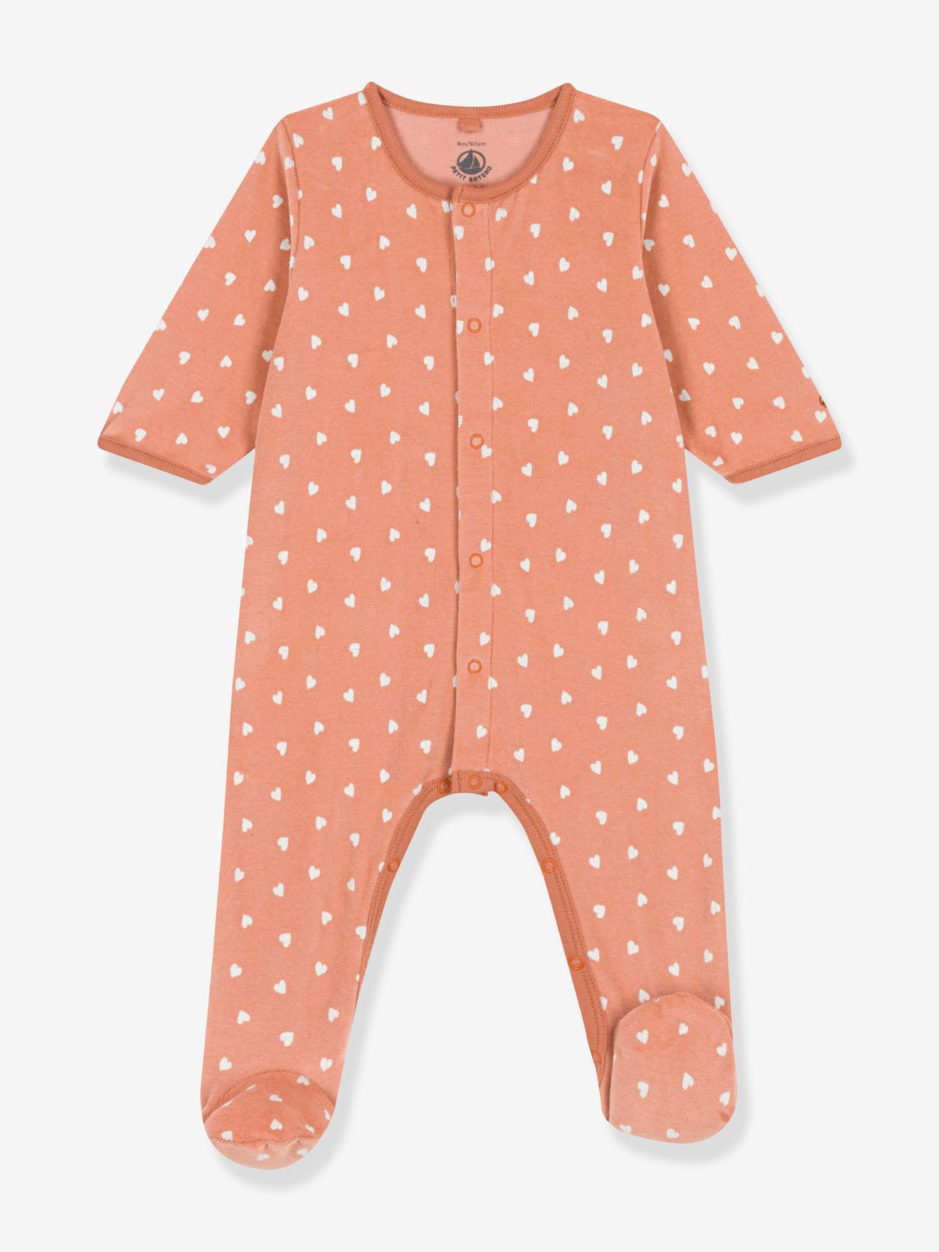 Sleepsuit in Printed Velour for Babies, PETIT BATEAU - printed brown, Baby