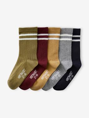 Garçon-Sous-vêtement-Lot de 5 paires de chaussettes côtelées rayées garçon