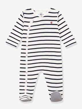 Baby-Pyjamas & Sleepsuits-Striped Sleepsuit in Rib Knit for Babies, PETIT BATEAU