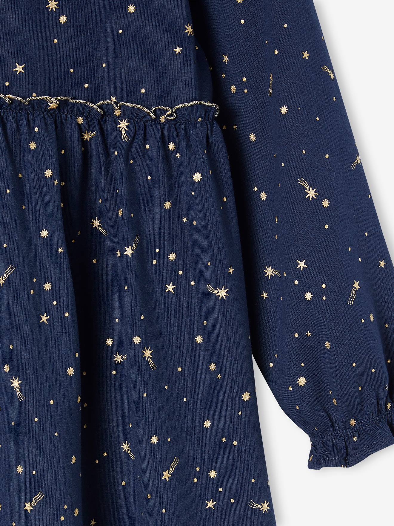 Occasion Wear Dress with Iridescent Stars Motifs for Girls - navy blue,  Girls