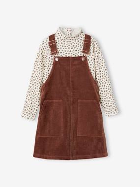 Girls-Outfits-Top + Corduroy Dungaree Dress Outfit for Girls