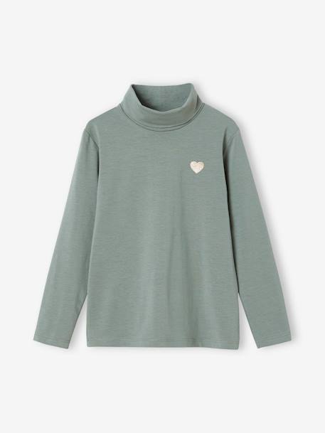 Lot de 3 T-shirts col roulé fille anthracite+beige poudré+lot rose poudré+vert de gris - vertbaudet enfant 