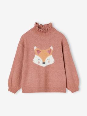 -Glittery Animal Jacquard Knit Jumper for Girls