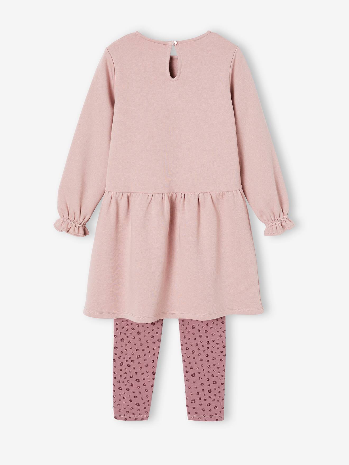 Ensemble robe en molleton et legging fille bois de rose Fille