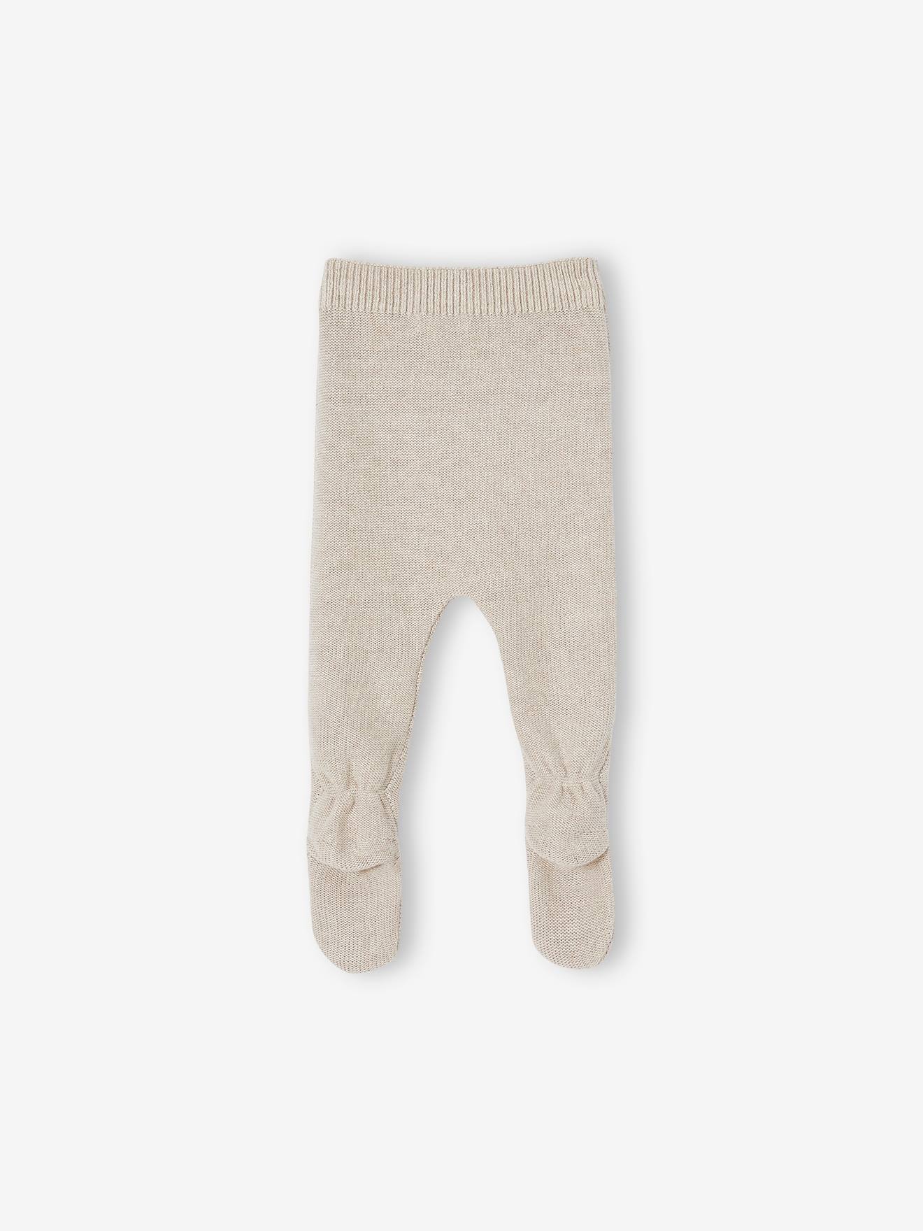 Knitted Trousers with Feet for Babies - marl beige, Baby