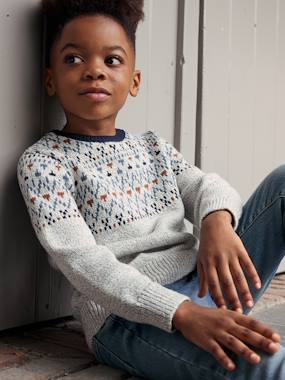 Boys-Cardigans, Jumpers & Sweatshirts-Marl Jacquard Jumper for Boys