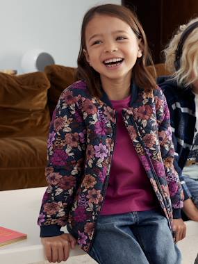 Fille-Blouson matelassé style bomber motifs fleurs fille