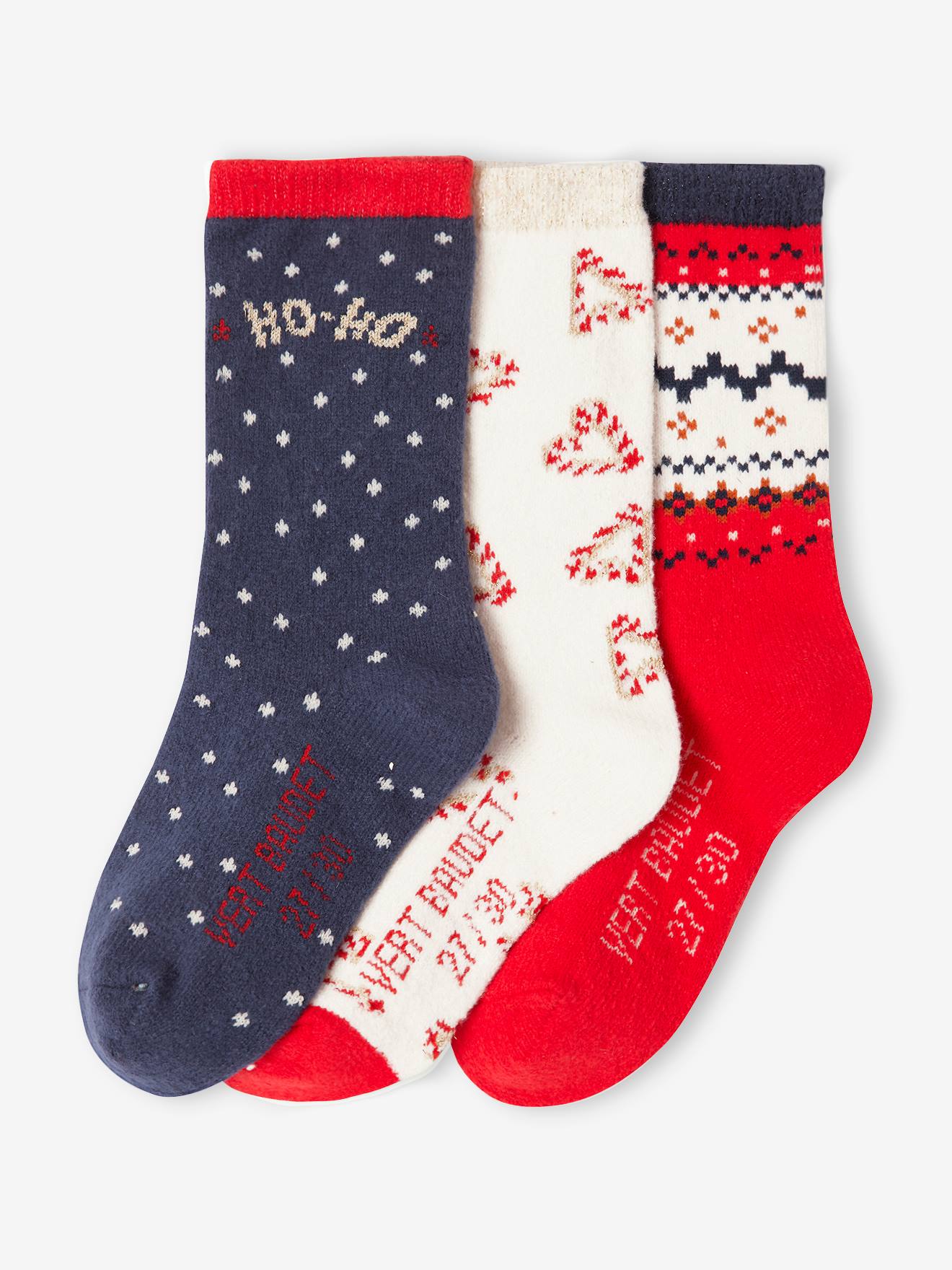 Coffret de Noël Santa Socks fille lot de 3 paires de mi-chaussettes - rouge,  Fille