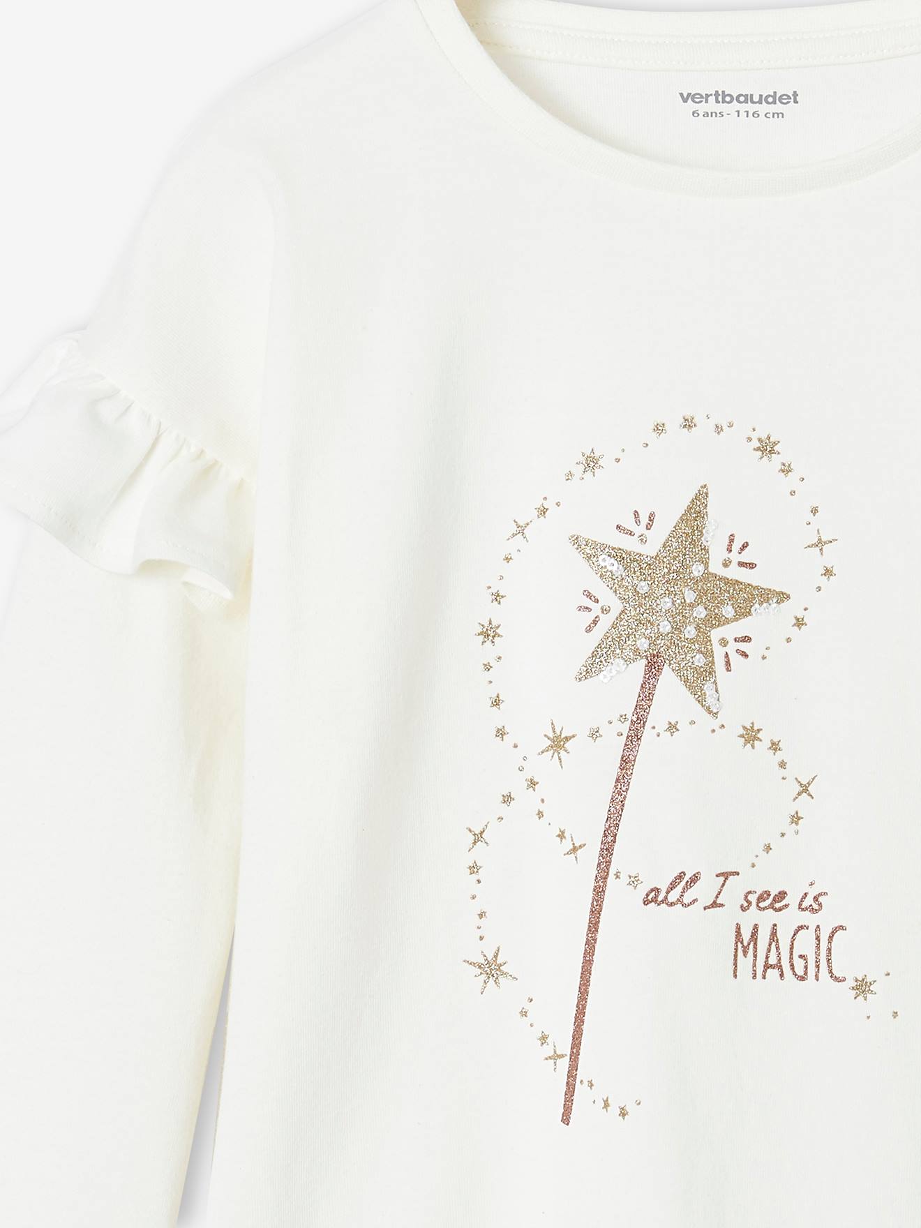 T-shirt à volants baguette magique pailletée fille - écru, Fille