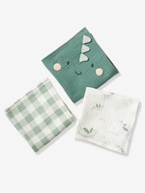 Nursery-Changing Mats & Accessories-Set of 3 Muslin Squares in Cotton Gauze, Dragon