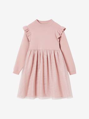 Fille-Robe-Robe de fête en tricot et tulle fille