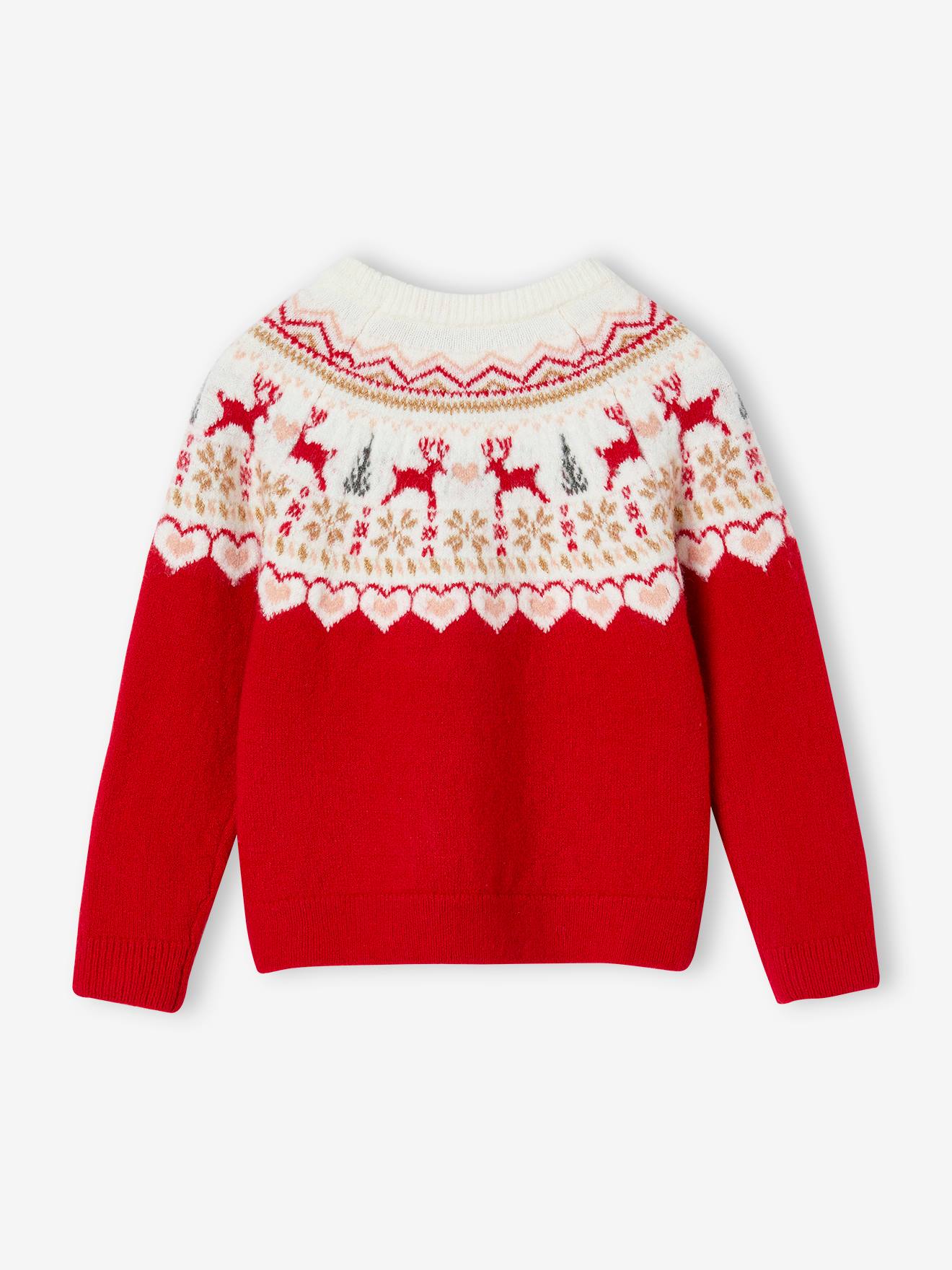 Pull Noël jacquard fille rouge, Fille