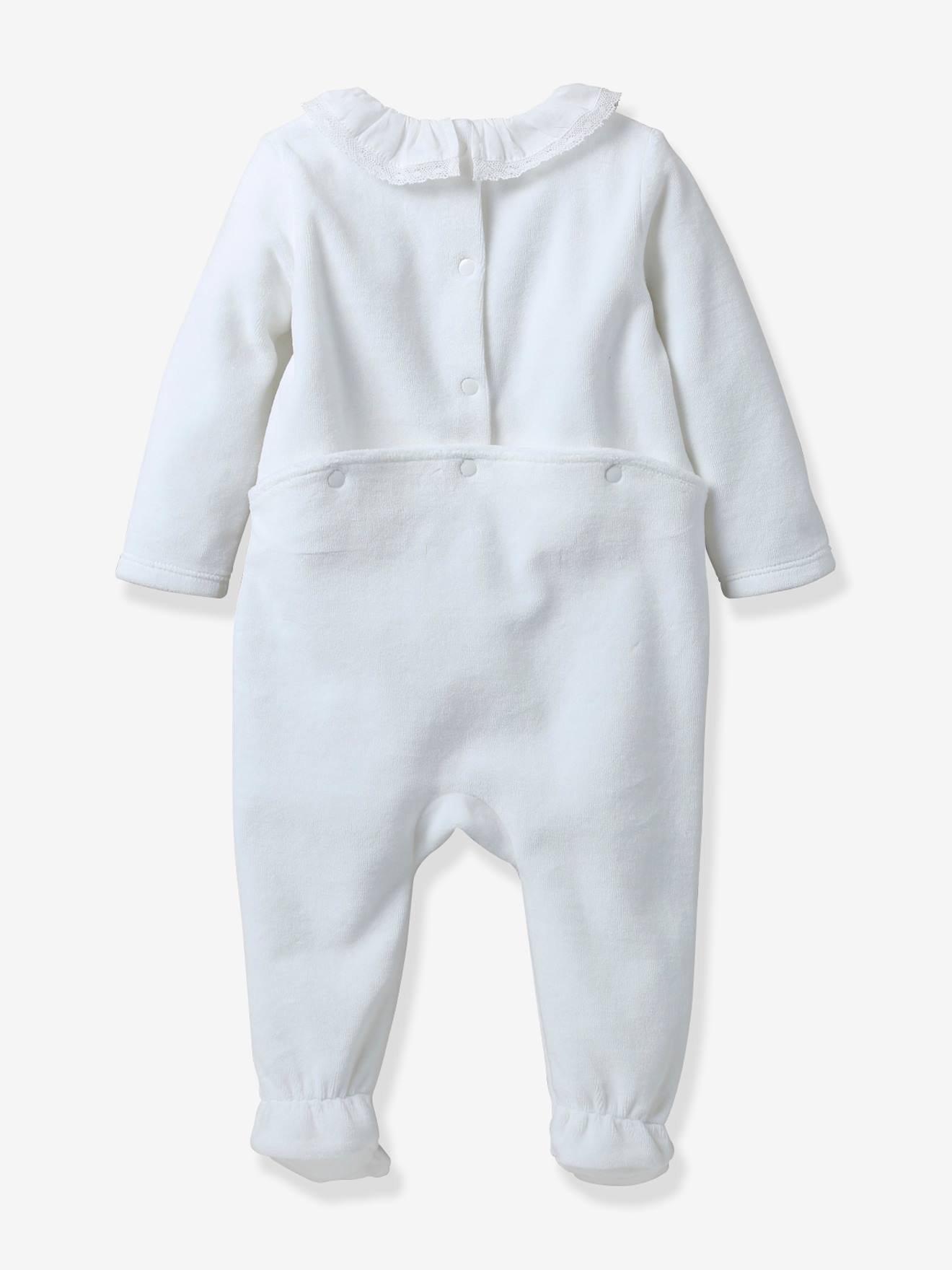 Sleepsuit in Embroidered Velour for Babies CYRILLUS ecru Baby