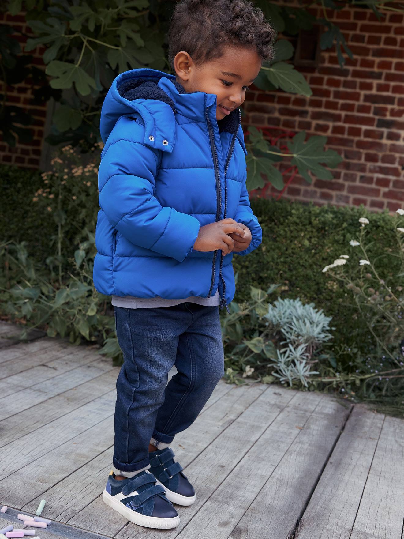 Hooded Jacket with Detachable Sleeves, Polar Fleece Lining, for Boys -  electric blue