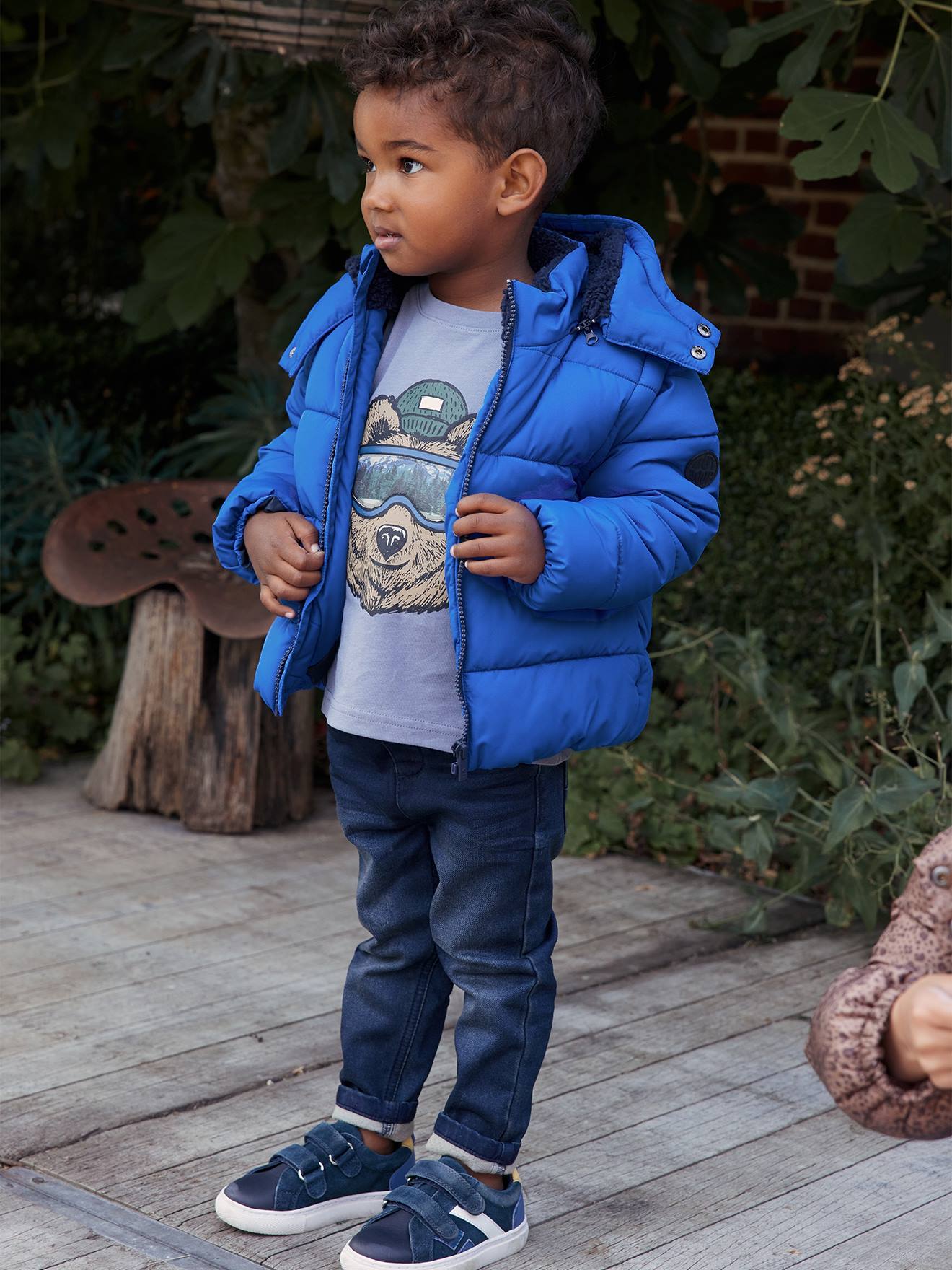 Hooded Jacket with Detachable Sleeves, Polar Fleece Lining, for Boys -  electric blue