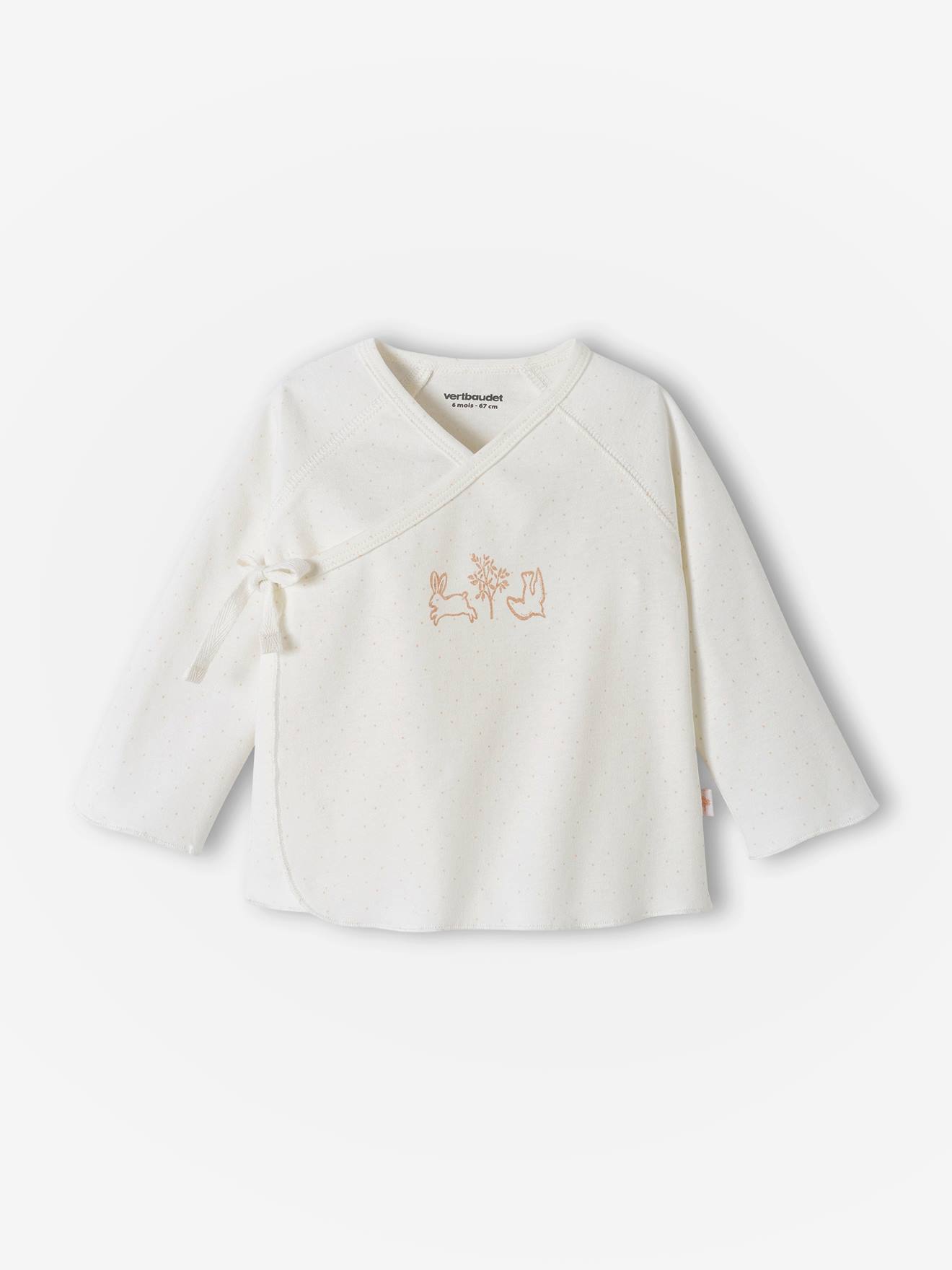 Brassière Naissance Vertbaudet Imprimée Petits Pois - Ouverture Devant Par Pressions, 100% Coton Bio, Manches Longues