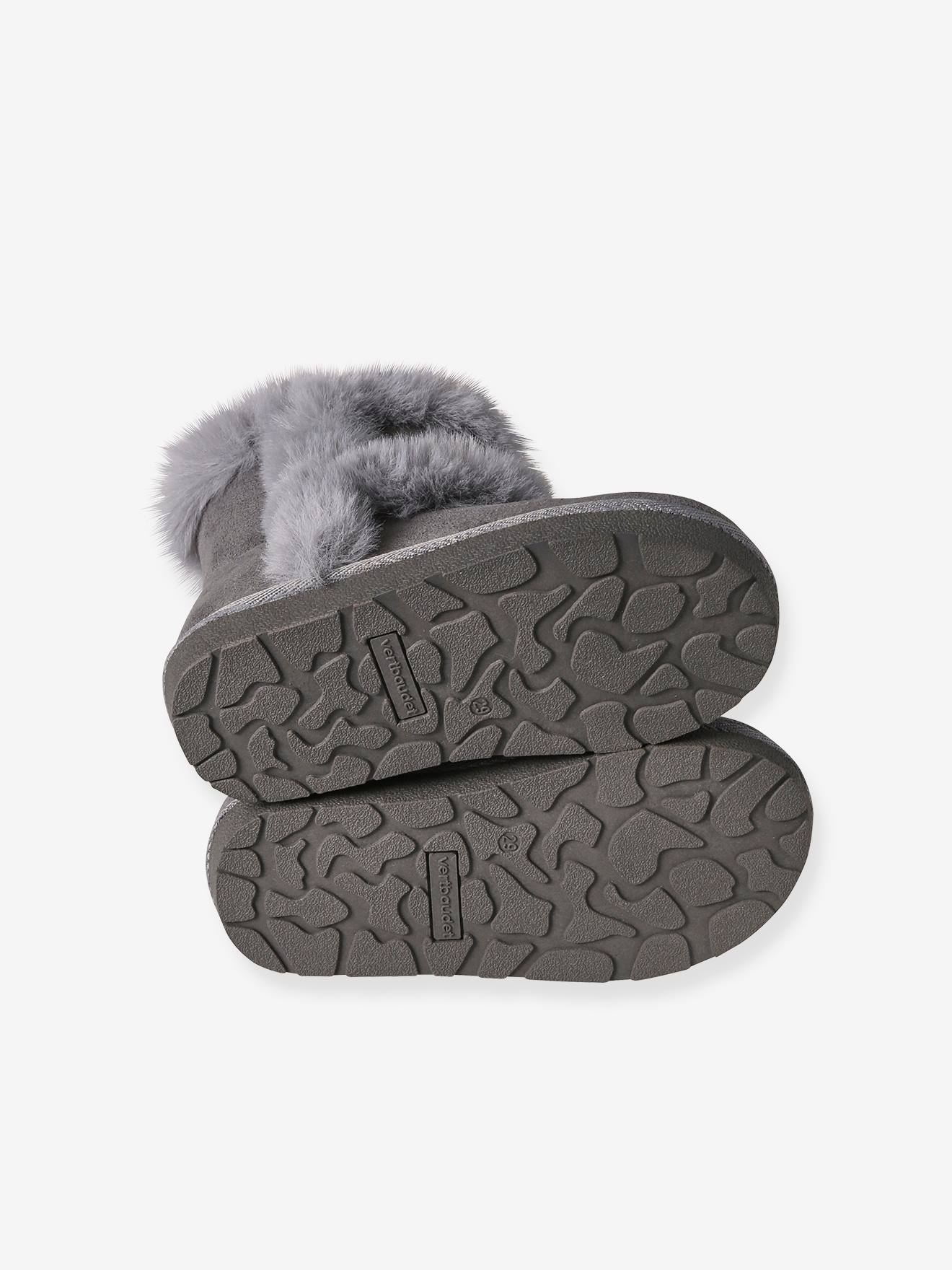 Water-Repellent Furry Boots with Zip for Girls - grey, Shoes