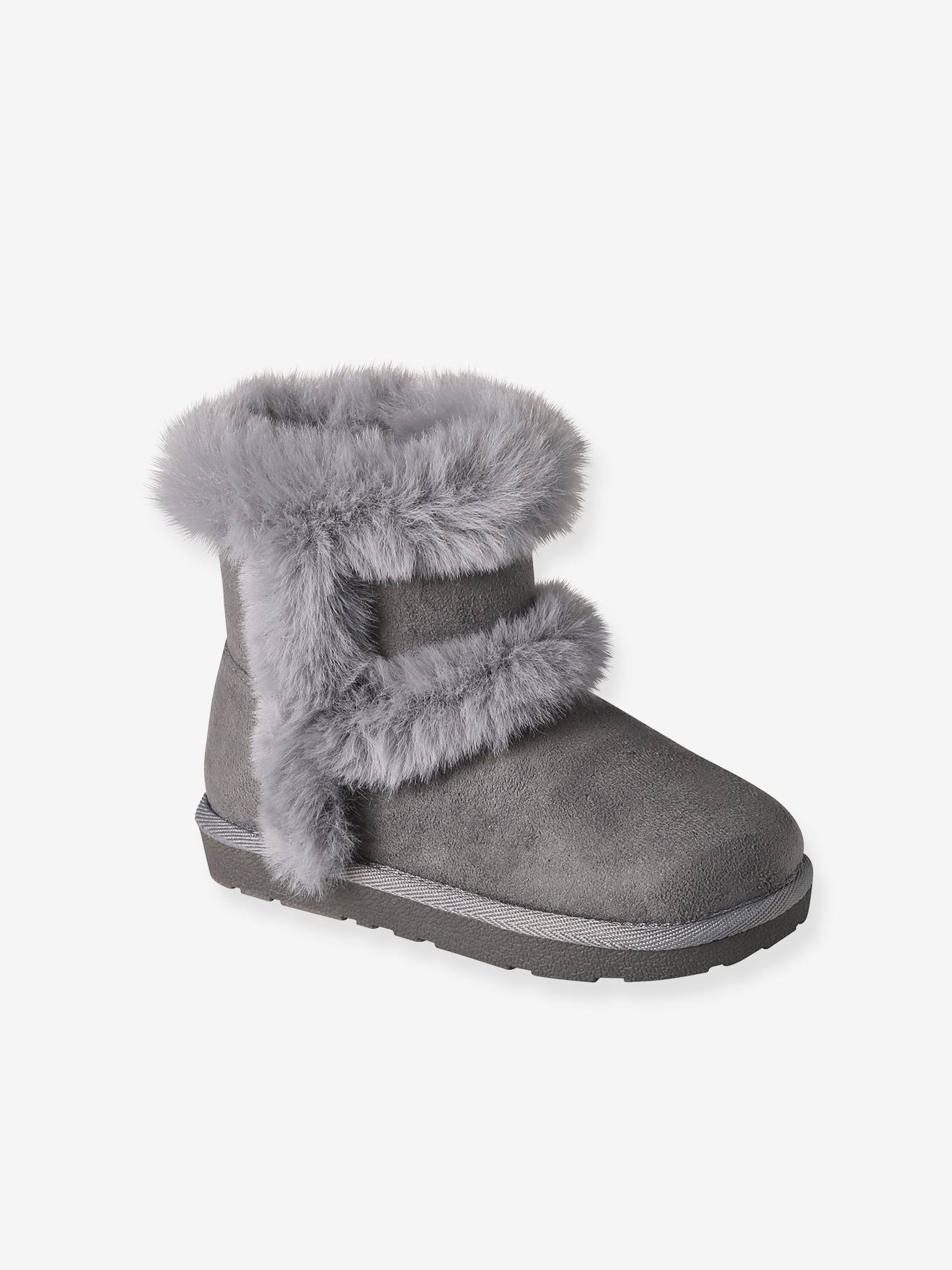 Water-Repellent Furry Boots Shoes with Girls grey, for - Zip