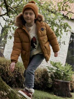 Boys-Coats & Jackets-Hooded Jacket Lined in Polar Fleece, with Gloves, for Boys