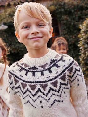 Boys-Cardigans, Jumpers & Sweatshirts-Jacquard Knit Jumper, Round Neckline, for Boys