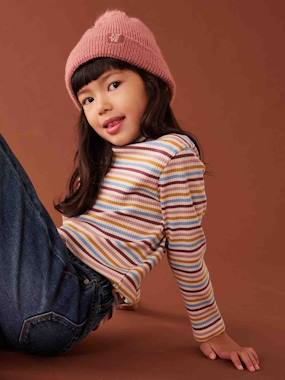 Girls-Tops-Polo Neck Top in Rib Knit for Girls