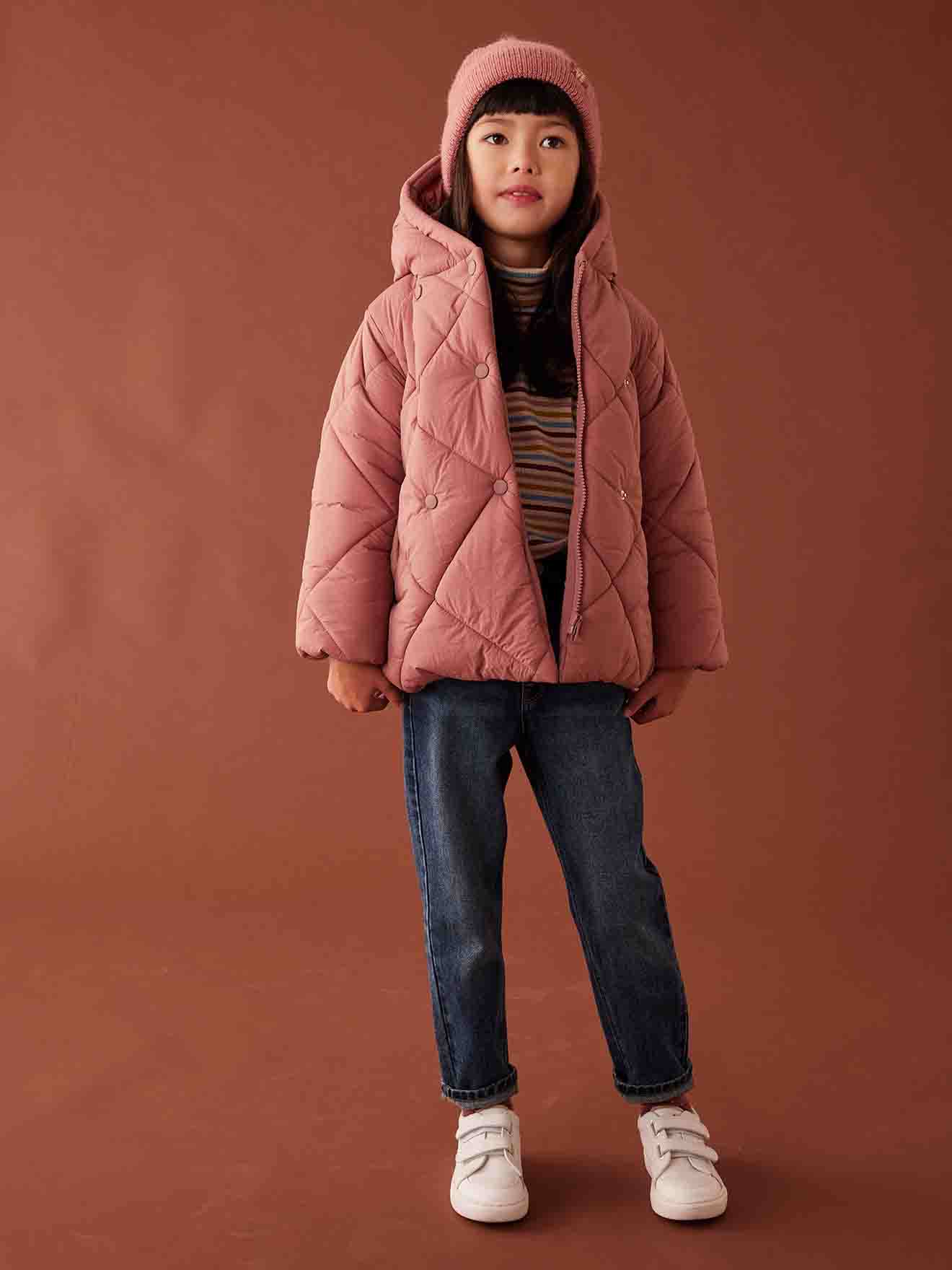 Doudoune fille à capuche doublée sherpa blush, Fille