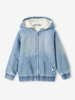 Boys-Coats & Jackets-Denim Jacket with Hood & Sherpa Lining for Boys