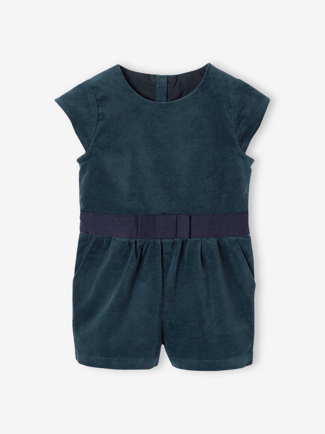 Velvet Playsuit for Babies emerald green, Baby
