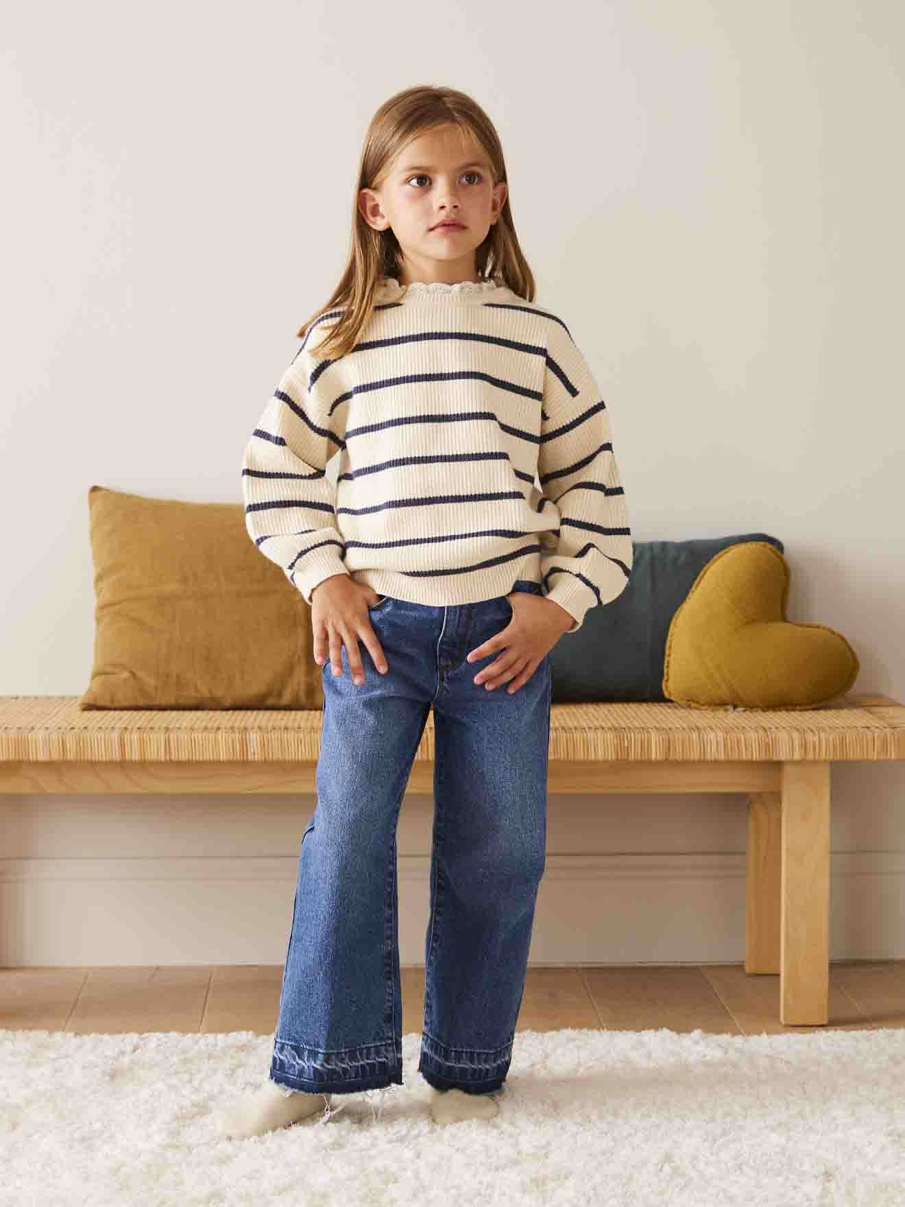 Pull Marinière Bébé Vertbaudet - Ivoire Rayé - 100% Coton - Taille 6M (67cm)