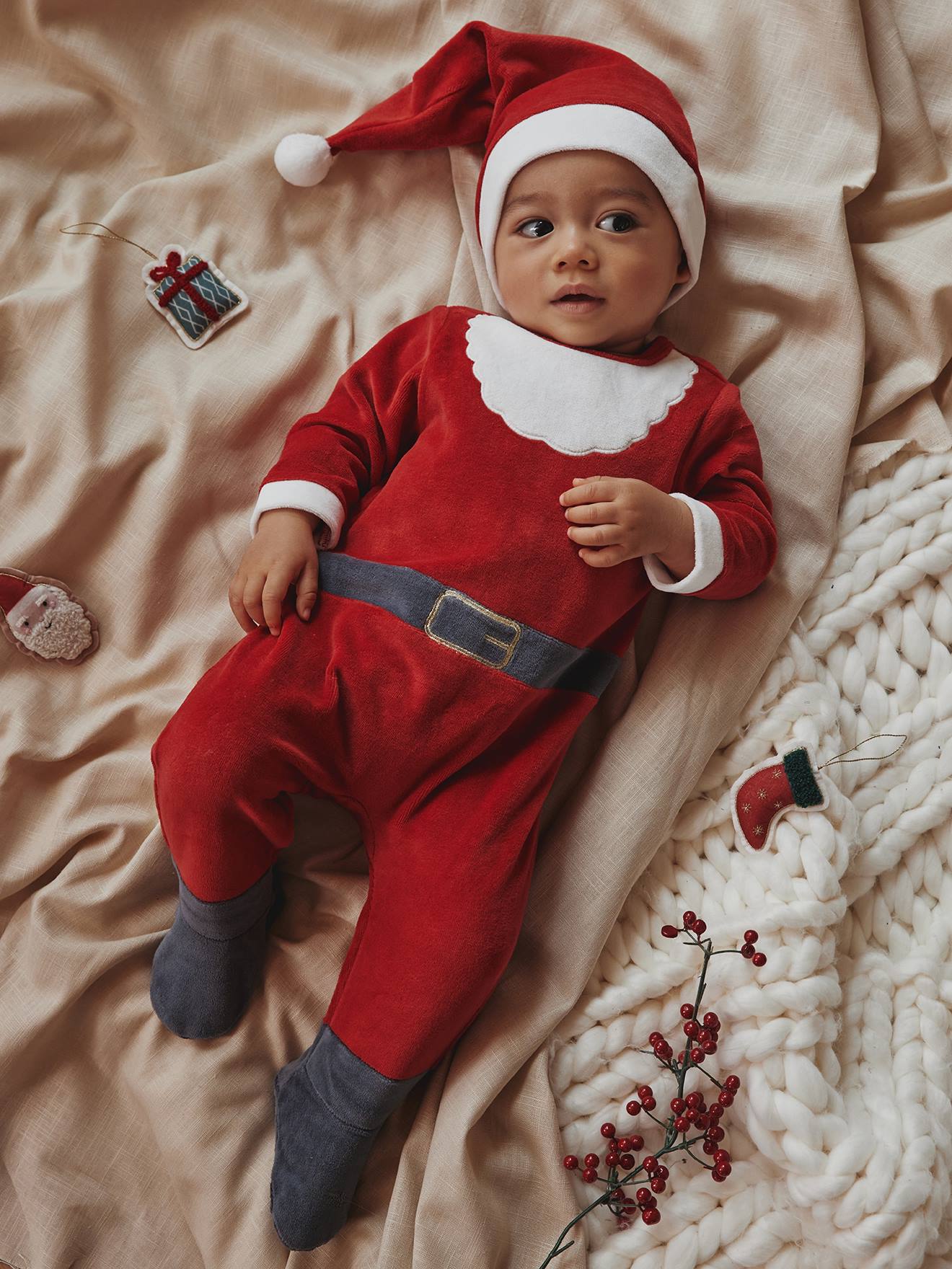 Pyjama père Noël bébé en velours - rouge, Bébé