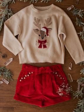 Girls-Christmas Gift Box with Jacquard Knit Reindeer Jumper + 2 Scrunchies for Girls