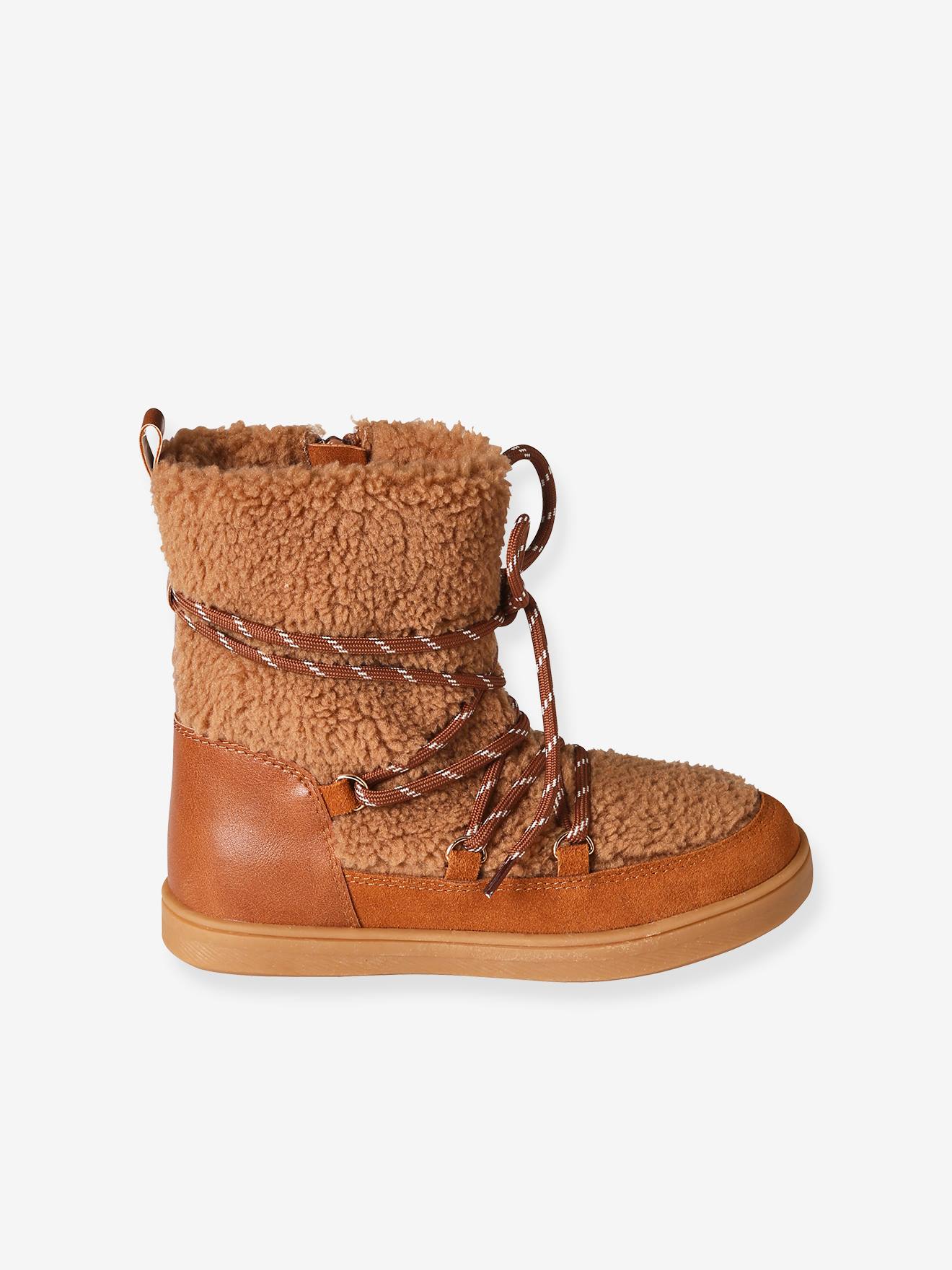 Baskets montantes fourr es cuir et peluche fille marron Chaussures